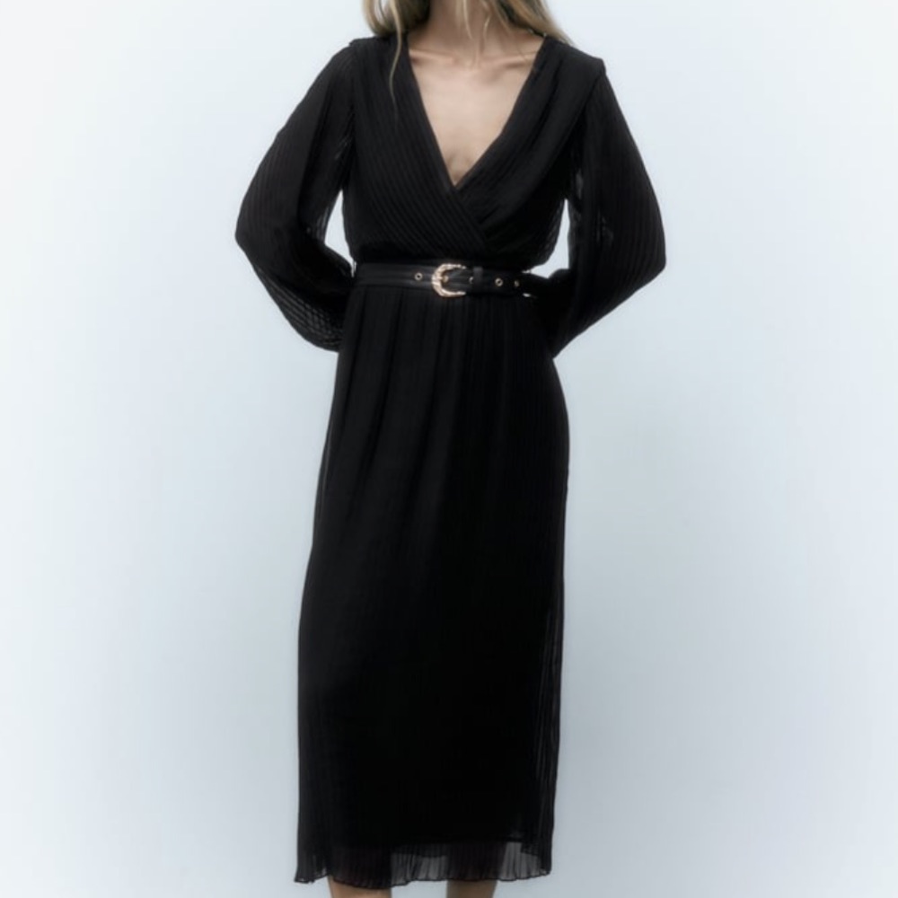 Zara pleated midi dress with belt